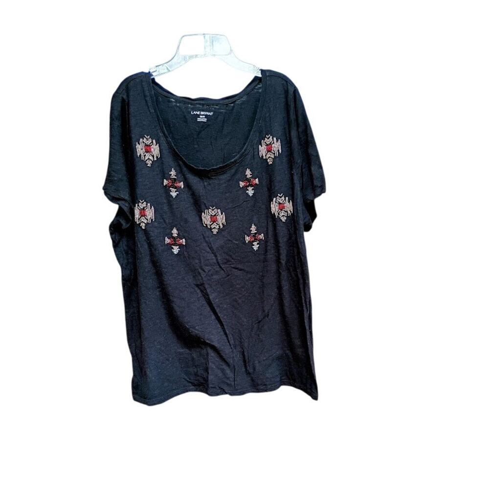 Lane Bryant Black Beaded Embellished Short Sleeve Top Size 18/20